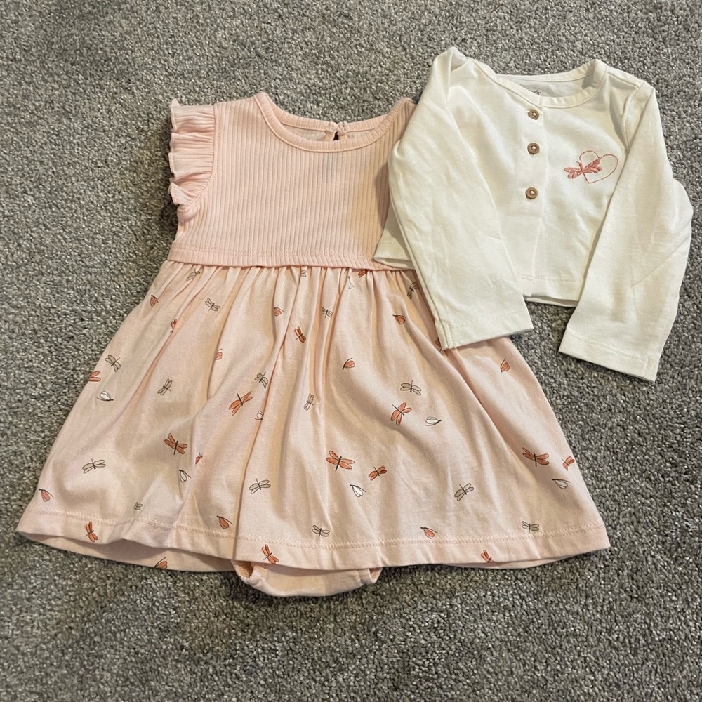 Carters Pink and White Dress ans Sweater Set